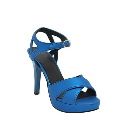 Cglfd Fashionable Faux Leather High Heels With Metal Buckle Ladies Sandals Size 35-43