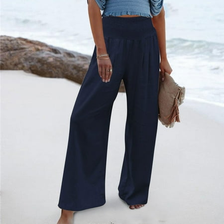 NEGJ High Waist Wide Leg Palazzo Lounge Pants For Women Smocked Elastic Waist Loose Comfy Casual Pajama Pants Pockets
NEGJ High Waist Wide Leg Palazzo Lounge Pants For Women Smocked Elastic Waist Loose Comfy Casual Pajama Pants Pockets