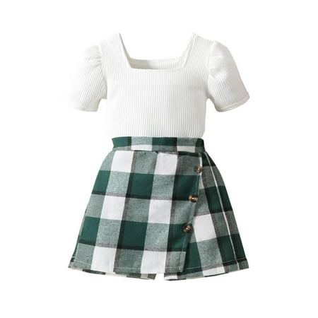WUXIAN Kids Toddler Baby Girls Short Sleeve Solid Color Knit Ribbed Tops Plaid Skirt Shorts 2PCS Outfits Set Clothes Children Comfort Dailywear
WUXIAN Kids Toddler Baby Girls Short Sleeve Solid Color Knit Ribbed Tops Plaid Skirt Shorts 2PCS Outfits Set Clothes Children Comfort Dailywear