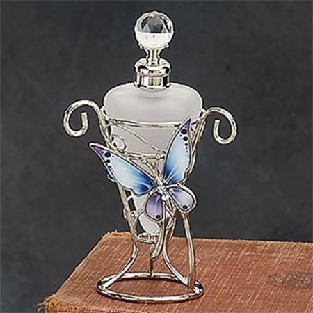 Adorable Blue Butterfly Perfume Bottle with Flower and Crystal Top