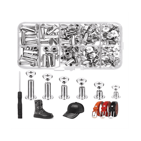 150Sets Chicago Screws Kit 6 Sizes Round Flat Head Leather Rivets M5 Chicago Binding Screws for Decorate Silver
150Sets Chicago Screws Kit 6 Sizes Round Flat Head Leather Rivets M5 Chicago Binding Screws for Decorate Silver