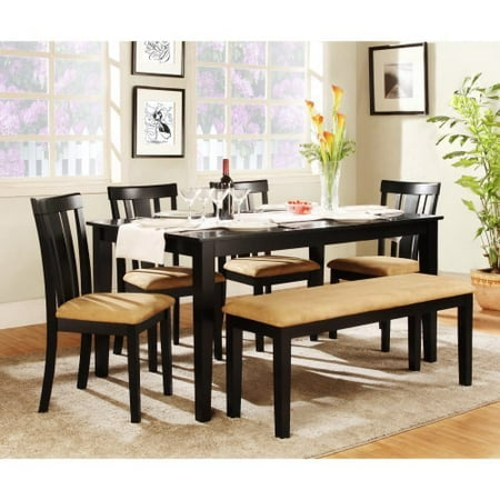 Homelegance Tibalt 6 Piece Rectangle Black Dining Table Set - 60 in. with Slat Back Chairs & Bench