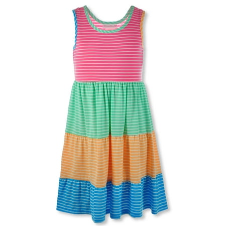 Bonnie Jean Girls Tiered Stripe Dress - pink/multi 3t (Toddler)