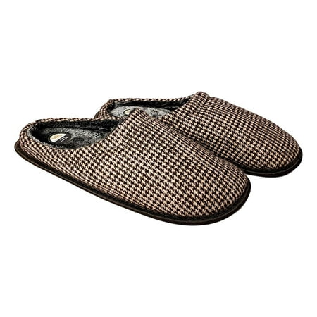 Revo Footwear Houndstooth Check Mens House Shoes,Warm Fur Lined Winter House Slippers for Men, Indoor Outdoor (Mens Large / 10 M US, Tan)