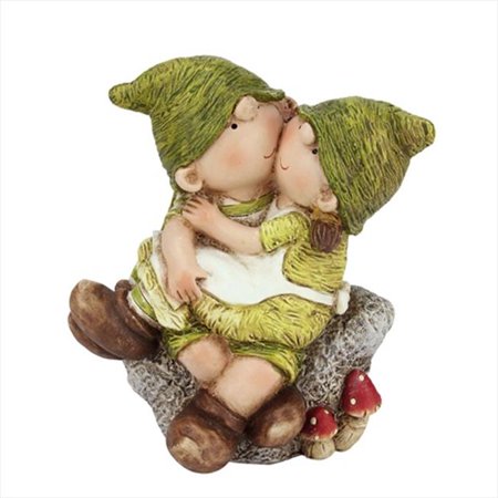 Young Boy And Girl Gnome Kissing Outdoor Patio Garden Figure - 7 in.