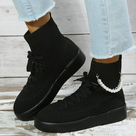 Hunpta Boots For Women Lace Up Socks Boots Chain Pearl Round Toe Boots Stilettos Platform Boots Breathable Fashion Women Boots
Hunpta Boots For Women Lace Up Socks Boots Chain Pearl Round Toe Boots Stilettos Platform Boots Breathable Fashion Women Boots