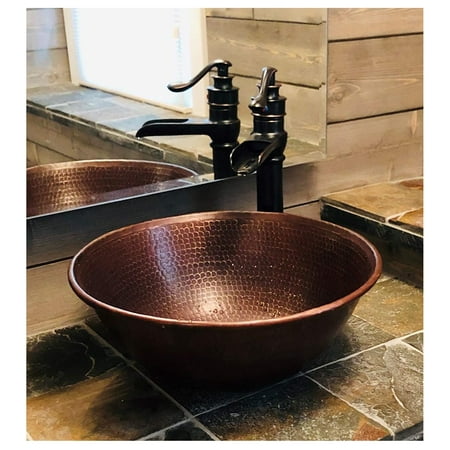 NeosKon 14 Round Copper Vessel Bath Sink Brushed Sedona Highlighting