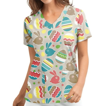Shldybc Nursing Scrub Tops for Women Easter Egg Bunny Print Working Uniform Short Sleeve V Neck Workwear Blouse T-shirt with Pockets
Shldybc Nursing Scrub Tops for Women Easter Egg Bunny Print Working Uniform Short Sleeve V Neck Workwear Blouse T-shirt with Pockets