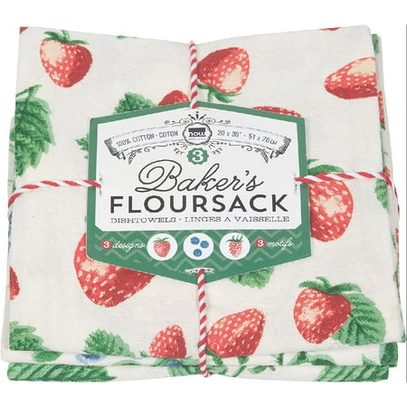 Berry Patch Cotton Floursack Kitchen Dish Towels 20 x 30in Set of 3