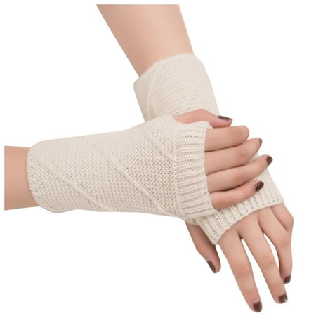 Dadaria Winter Gloves Women Girl Knitted Arm Fingerless Keep Warm Winter Gloves Soft Warm Mitten White Women