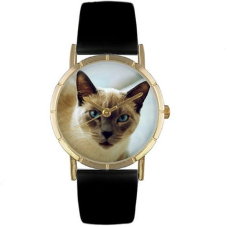 Whimsical Watches Unisex Siamese Cat Photo Watch with Black Leather
