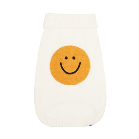 Oodles Tan Spiffy Smiley Face Turtle Neck Fall Dog Sweater, XS
