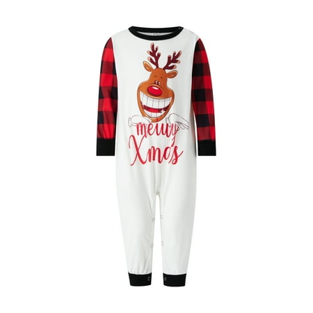 Family Christmas Pajamas Set Cartoon Print Tops with Plaid Pants