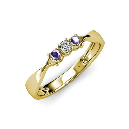Iolite and Diamond (SI2-I1 G-H) Three Stone Ring 0.16 ct tw in 14K Yellow Gold.size 5.0
Iolite and Diamond (SI2-I1 G-H) Three Stone Ring 0.16 ct tw in 14K Yellow Gold.size 5.0