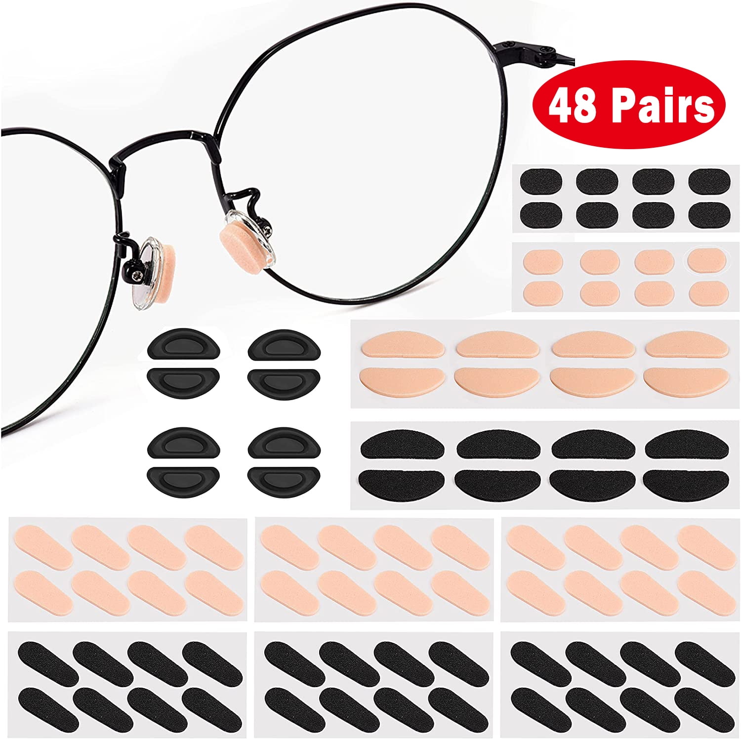 SAYLITA 48Pairs Adhesive Eyeglass Nose Pads Soft Foam Nose Pads Self