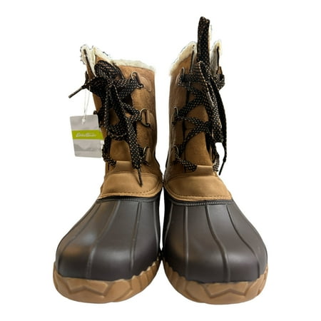 Eddie Bauer Women s Faux Fur Lined Comfort Footbed Duck Boots (Brown 10)