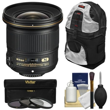 Nikon 20mm f\/1.8G AF-S ED Nikkor Lens with 3 UV\/CPL\/ND8 Filters + Backpack + Kit for D3200, D3300, D5300, D5500, D7100, D7200, D750, D810 Cameras