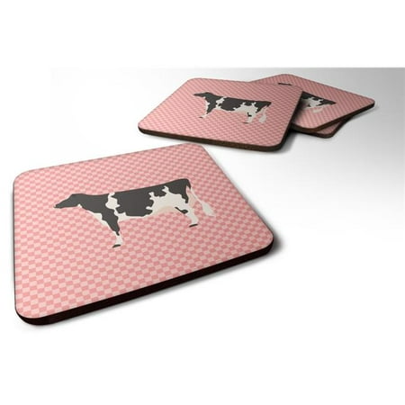 Holstein Cow Pink Check Foam Coaster Set of 4