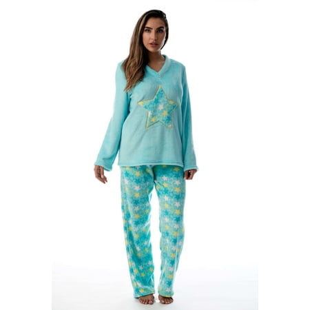 Just Love Plush Pajama Sets for Women (Blue - Stars, Large)