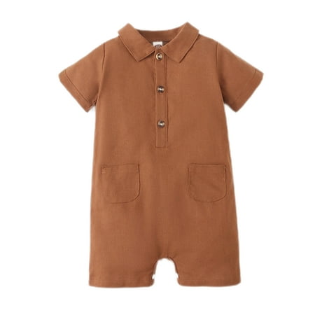 Newborn Baby Boys Jumpsuit Onesies Bodysuit Short Sleeve Pocket Turn-down Collar Button Solid Color Jumpsuits 3-6 Months Brown
Newborn Baby Boys Jumpsuit Onesies Bodysuit Short Sleeve Pocket Turn-down Collar Button Solid Color Jumpsuits 3-6 Months Brown