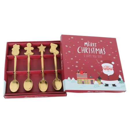 1 Set Christmas Elements Spoons Stainless Steel Dessert Spoons Xmas Tableware