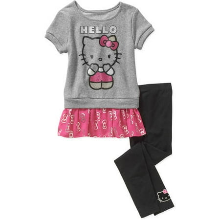 Hello Kitty Girls' Short Sleeve Loop Terry with Leggings Set