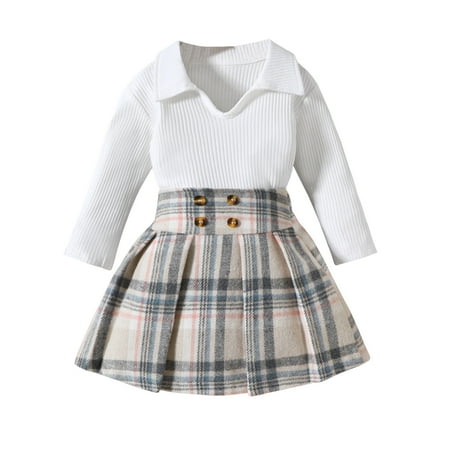 Toddler Baby Girls Outfit Long Sleeve Solid Ribbed Tops Flannel Plaid Skirts 2PCS Outfits Little Girls Fashion Clothes Set For Spring Fall
Toddler Baby Girls Outfit Long Sleeve Solid Ribbed Tops Flannel Plaid Skirts 2PCS Outfits Little Girls Fashion Clothes Set For Spring Fall
