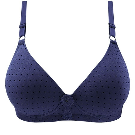 

RYRJJ Clearance Polka Dot Comfortable Bras for Women Push Up Soft Everyday Unpadded Bralette No Underwire Adjustable Straps Deep Cup Underwear Bras(Dark Blue M)