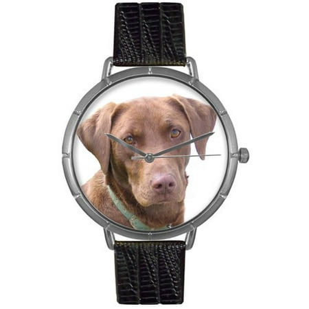 Whimsical Watches Unisex Chocolate Labrador Retriever Photo Watch with Black Leather