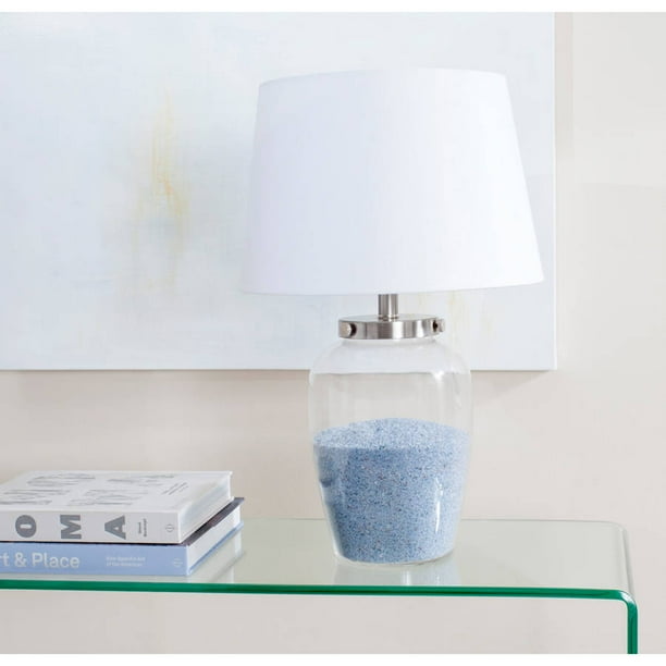 Safavieh Evan 22.5 in. H Glass Table Lamp, Clear w/ Off-White Shade
