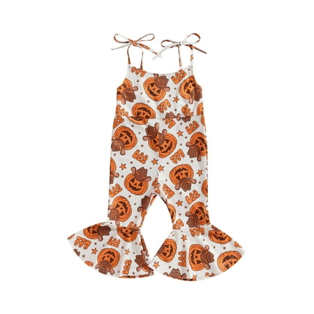 Baby Girl Halloween Jumpsuit Floral/Pumpkin Print Sleeveless Tie-up Romper Overalls Toddler Long Flarerd Pants
Baby Girl Halloween Jumpsuit Floral/Pumpkin Print Sleeveless Tie-up Romper Overalls Toddler Long Flarerd Pants