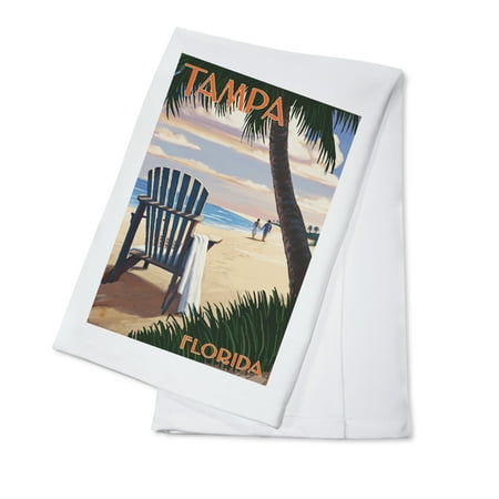 Tampa Florida Adirondack Chair on the Beach (100% Cotton Tea Towel Decorative Hand Towel Kitchen and Home)