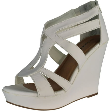Top Moda Womens Lindy-3 Strappy Fashion Wedge Sandals White 7.5