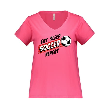 Inktastic Eat Sleep Soccer Repeat Women s Plus Size V-Neck