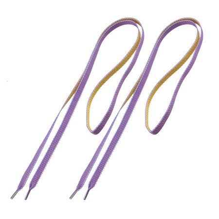 Woman Leisure Sport Shoes Flat Stripes Purple Yellow String Laces Shoelaces Pair