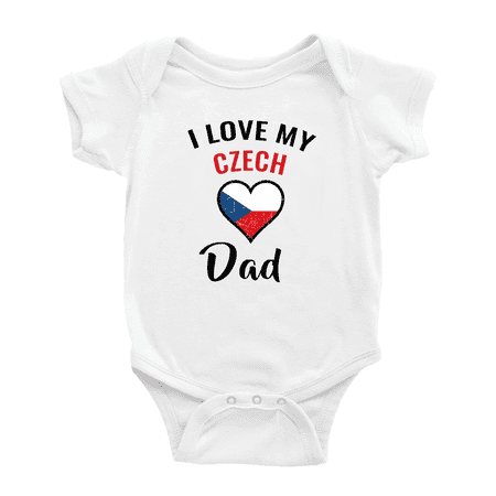 I Love My Czech Dad Heart Flag Baby Bodysuits Newborn Clothes (White 3-6 Months)