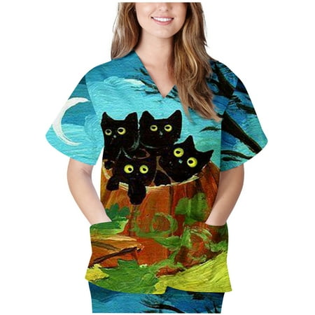 Funicet Halloween Shirts for Women Scrubs Tops Plus Size Working Uniform With Pockets Short Sleeve V-neck Nursing Uniform Printed Blouse
Funicet Halloween Shirts for Women Scrubs Tops Plus Size Working Uniform With Pockets Short Sleeve V-neck Nursing Uniform Printed Blouse