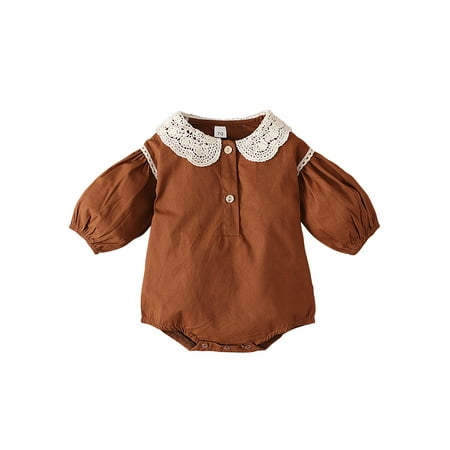 Canrulo Infant Newborn Baby Girls Lace Jumpsuits Contrast Color Doll Collar Long Sleeve Bodysuit with Buttons Dark Brown 18-24 Months
Canrulo Infant Newborn Baby Girls Lace Jumpsuits Contrast Color Doll Collar Long Sleeve Bodysuit with Buttons Dark Brown 18-24 Months
