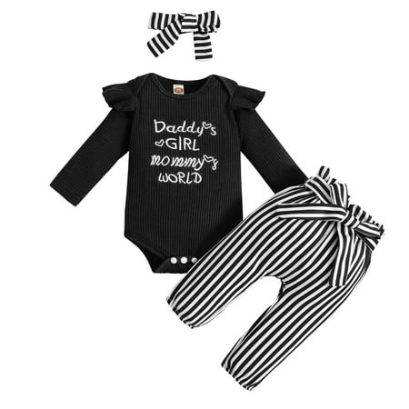 EHTMSAK Newborn Infant Baby Toddler Girl 3PCS Ruffle Bodysuit and Striped Pants Set Long Sleeve Outfits Clothing Set Letter Print with Headband Black 0-18M 100
EHTMSAK Newborn Infant Baby Toddler Girl 3PCS Ruffle Bodysuit and Striped Pants Set Long Sleeve Outfits Clothing Set Letter Print with Headband Black 0-18M 100
