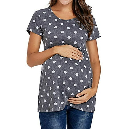 

LilyLLL Womens Maternity Dot Polka Scoop Neck Short Sleeve Tunic Tops