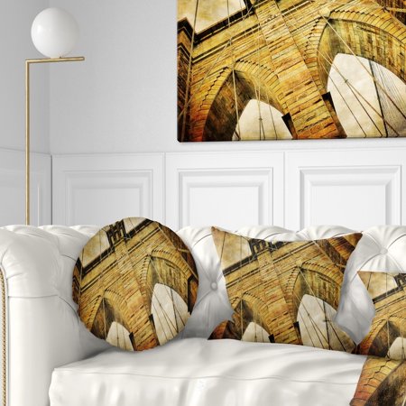 DESIGN ART Designart 'Vintage Brooklyn Bridge' Contemporary Throw Pillow