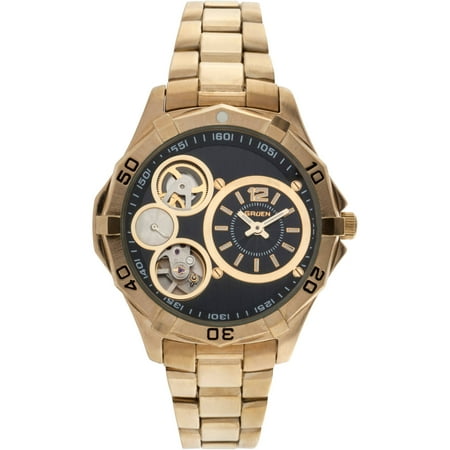 Gruen Men's Round Gold-Tone Black Dial Semi-Automatic Watch