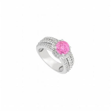 Pink Sapphire & Diamond Engagement Ring in 14K White Gold - 2 CT TGW , 12 Stones