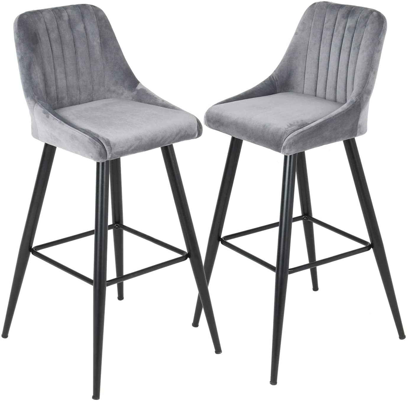 Mecor Velvet Fabric Bar Stools Set Of With Backrest Upholstered