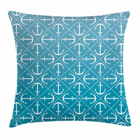 Blue and White Throw Pillow Cushion Cover, Anchors Pattern Nautical Marine Navigation Sailing Travel Destination, Decorative Square Accent Pillow Case, 16 X 16 Inches, Pale Blue White, by Ambesonne