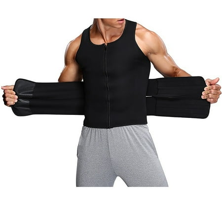 Alrise Men Vest Waist Trainer Training Double Zip Body Shaper Black M