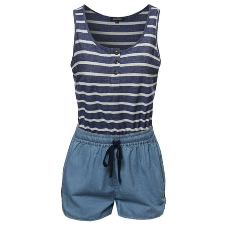 FashionOutfit Women's Super Comfy Cotton and Denim Romper