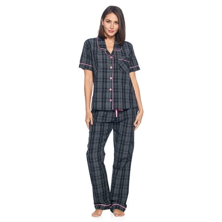 Ashford & Brooks Women s Woven Short Sleeve Shirt and Pajama Pants Set Black/Grey/White L
Ashford & Brooks Women s Woven Short Sleeve Shirt and Pajama Pants Set Black/Grey/White L