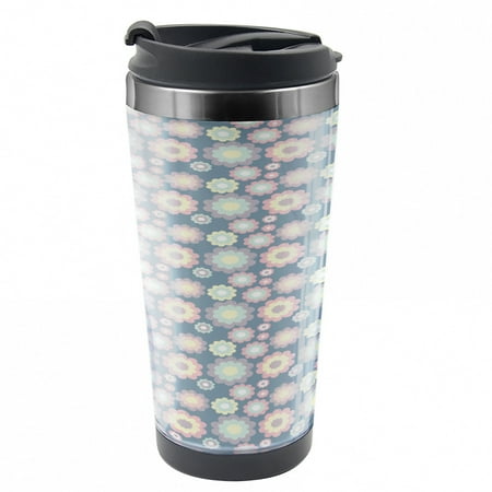 Floral Travel Mug Petals in Various Sizes Steel Thermal Cup 16 oz by Ambesonne
