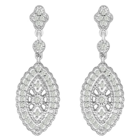1/3ct Marquise Shaped Diamond Dangle Earrings in Sterling Silver